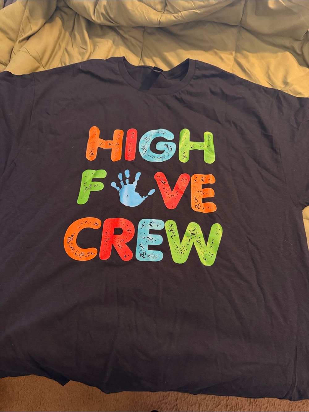 Gildan black Short Sleeve Tee with Multicolor 'High Five Crew' Graphic